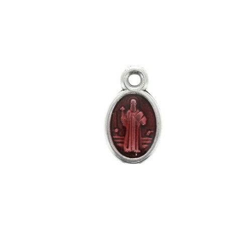 Oval medal charm - religious patterns & epoxy resin 13x8 mm - Ant Silver/Red x1