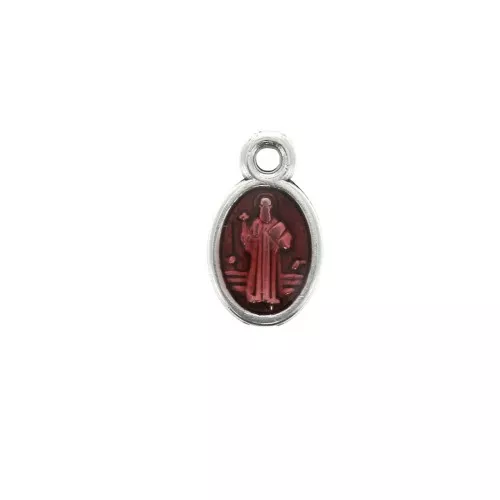 Oval medal charm - religious patterns & epoxy resin 13x8 mm - Ant Silver/Red x1