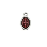 Oval medal charm - religious patterns & epoxy resin 13x8 mm - Ant Silver/Red x1