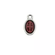 Oval medal charm - religious patterns & epoxy resin 13x8 mm - Ant Silver/Red x1