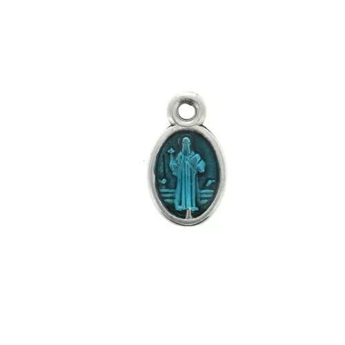 Oval medal charm-religious patterns & epoxy resin 13x8mm - Ant Silver/Turquoise x1