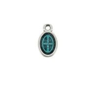 Oval medal charm-religious patterns & epoxy resin 13x8mm - Ant Silver/Turquoise x1