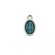 Oval medal charm-religious patterns & epoxy resin 13x8mm - Ant Silver/Turquoise x1