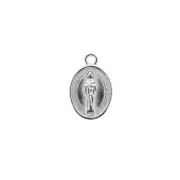 Oval medal charm religious patterns 17x11 mm - Antique Silver Plating x1