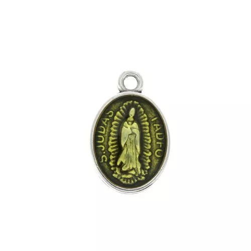Oval medal charm religious patterns & epoxy resin 17x11 mm - Ant Silver/Yellow x1