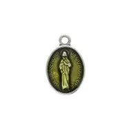 Oval medal charm religious patterns & epoxy resin 17x11 mm - Ant Silver/Yellow x1