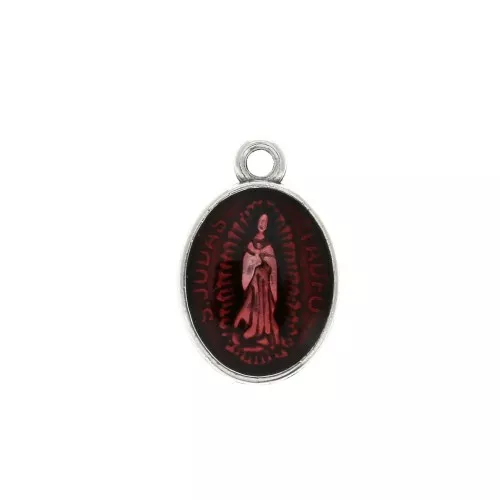 Oval medal charm religious patterns & epoxy resin 17x11 mm - Ant Silver/Red x1