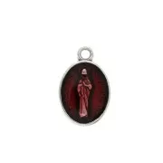 Oval medal charm religious patterns & epoxy resin 17x11 mm - Ant Silver/Red x1