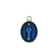 Oval medal charm religious patterns & epoxy resin 17x11 mm - Ant Silver/Blue x1
