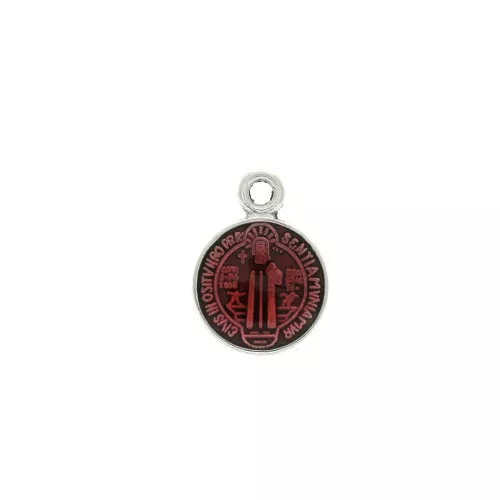 Round medal charm zamac/epoxy resin religious symbol 13x9mm Ant Silver/Red x1