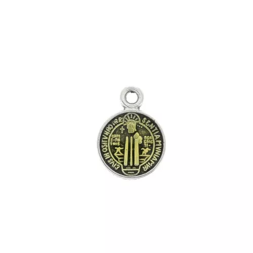 Round medal charm zamac/epoxy resin religious symbol 13x9mm Ant Silver/Yellow x1