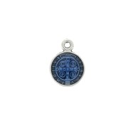 Round medal charm zamac/epoxy resin religious symbol 13x9mm Ant Silver/Blue x1