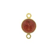 Round spacer in zamac & epoxy resin - Saint 16x9 mm - Gold Tone/Red x1|raw }}