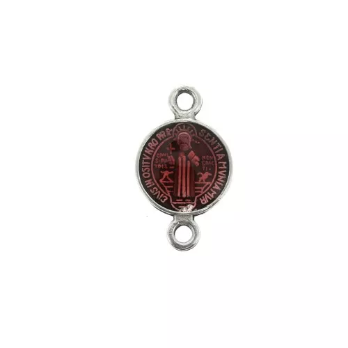 Round spacer in zamac & epoxy resin - Saint 16x9 mm - Antique Silver Tone/Red x1