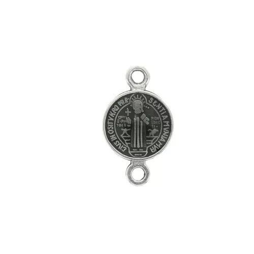 Round spacer in zamac & epoxy resin - Saint 16x9 mm - Antique Silver Tone/Black x1