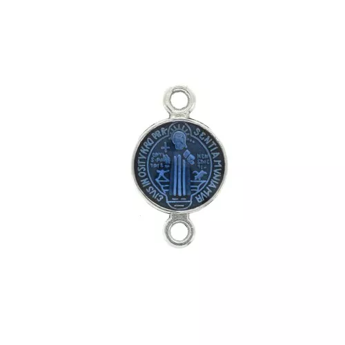 Round spacer in zamac & epoxy resin - Saint 16x9 mm - Antique Silver Tone/Blue x1