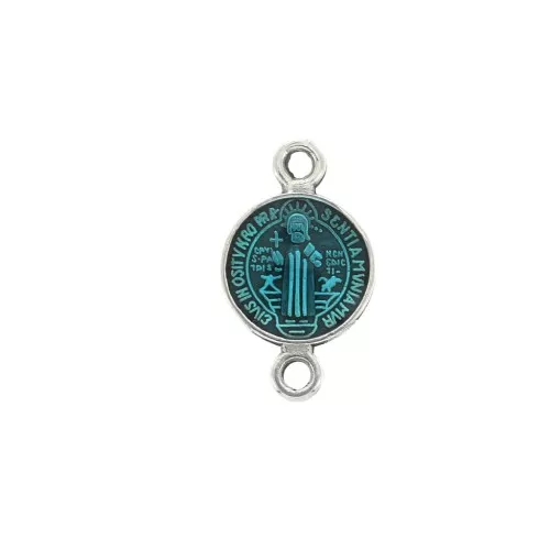 Round spacer in zamac & epoxy resin - Saint 16x9 mm - Ant Silver Tone/Turquoise x1