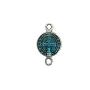 Round spacer in zamac & epoxy resin - Saint 16x9 mm - Ant Silver Tone/Turquoise x1