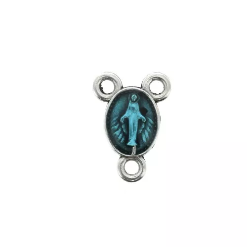 Spacer 3 loops in zamac & epoxy resin Virgo 15 mm Ant Silver Tone /Turquoise x1