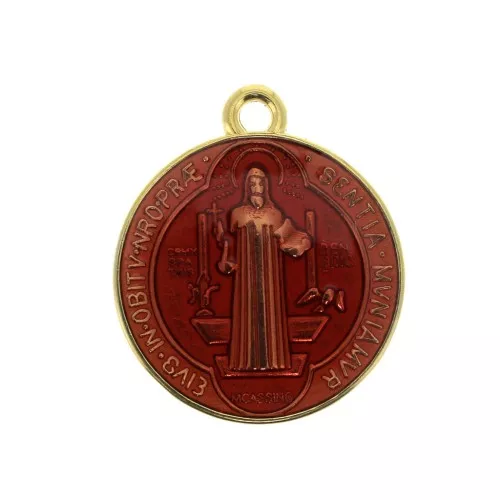 Round medal in zamac & epoxy resin - religious symbol 23x20 mm - Gold / Red x1