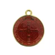 Round medal in zamac & epoxy resin - religious symbol 23x20 mm - Gold / Red x1