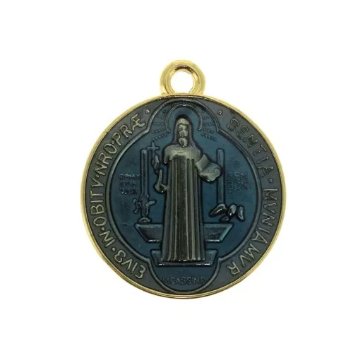Round medal in zamac & epoxy resin - religious symbol 23x20 mm - Gold / Blue x1