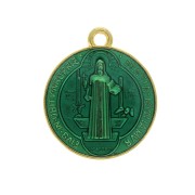 Round medal in zamac & epoxy resin - religious symbol 23x20 mm - Gold / Green x1|raw }}