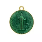 Round medal in zamac & epoxy resin - religious symbol 23x20 mm - Gold / Green x1