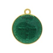 Round medal in zamac & epoxy resin - religious symbol 23x20 mm - Gold / Green x1