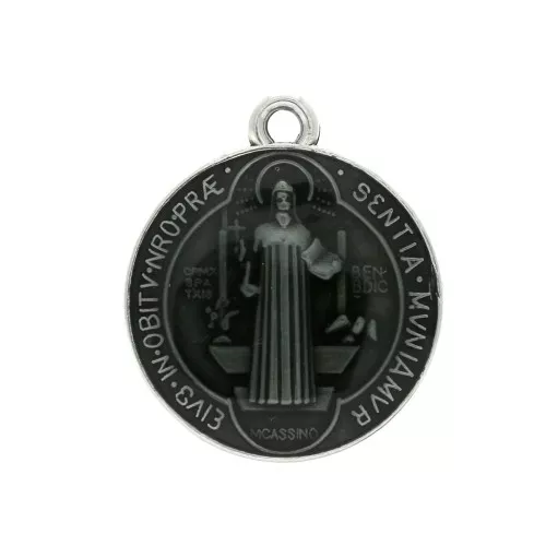 Round medal with epoxy resin - religious symbol 23x20 mm - Ant Silver / Green x1