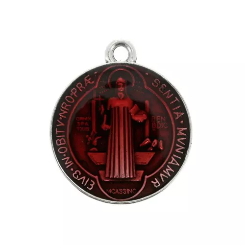 Round medal with epoxy resin - religious symbol 23x20 mm - Ant Silver / Red x1