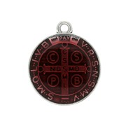 Round medal with epoxy resin - religious symbol 23x20 mm - Ant Silver / Red x1