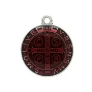 Round medal with epoxy resin - religious symbol 23x20 mm - Ant Silver / Red x1