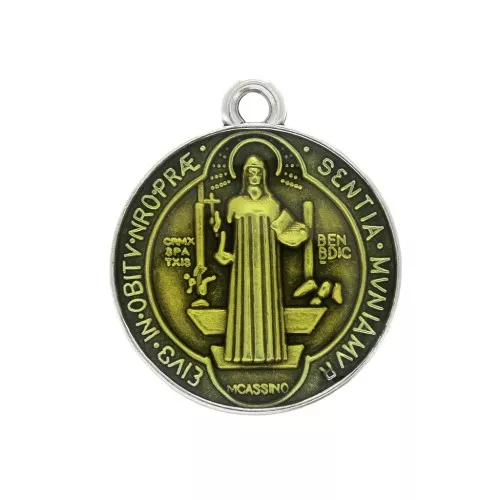 Round medal with epoxy resin - religious symbol 23x20 mm - Ant Silver / Yellow x1