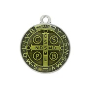 Round medal with epoxy resin - religious symbol 23x20 mm - Ant Silver / Yellow x1