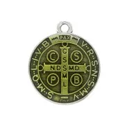 Round medal with epoxy resin - religious symbol 23x20 mm -  Ant Silver / Yellow x1