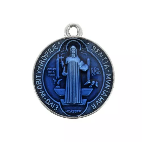 Round medal with epoxy resin - religious symbol 23x20 mm -  Ant Silver / Blue x1