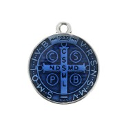 Round medal with epoxy resin - religious symbol 23x20 mm - Ant Silver / Blue x1