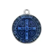 Round medal with epoxy resin - religious symbol 23x20 mm -  Ant Silver / Blue x1