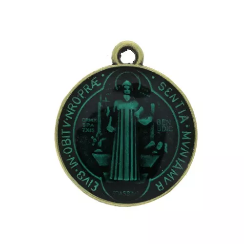 Round medal in zamac & epoxy resin - religious symbol 23x20 mm - Bronze / Red x1