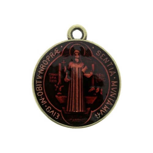 Round medal in zamac & epoxy resin - religious symbol 23x20 mm - Bronze / Red x1