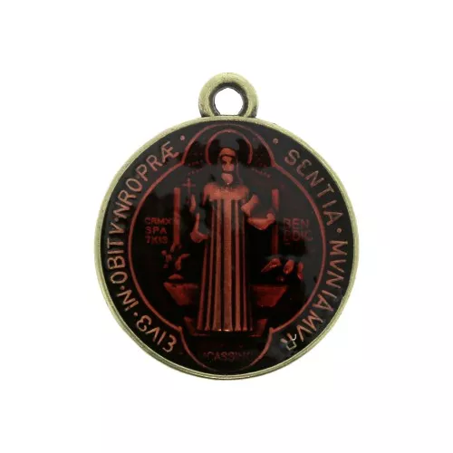 Round medal in zamac & epoxy resin - religious symbol 23x20 mm - Bronze / Red x1