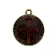 Round medal in zamac & epoxy resin - religious symbol 23x20 mm - Bronze / Red x1