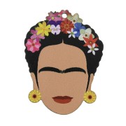 Wooden Mexican pattern pendant 54x41 mm - Multicolored/White x1|raw }}