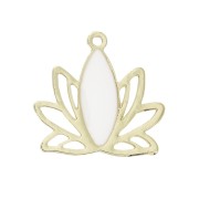 Brass water lily / lotus flower pendants 15x16 mm Gold / White x4