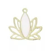 Brass water lily / lotus flower pendants 15x16 mm Gold / White x4