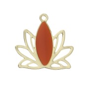 Brass water lily / lotus flower pendants 15x16 mm Gold / Terracotta x4