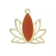 Brass water lily / lotus flower pendants 15x16 mm Gold / Terracotta x4