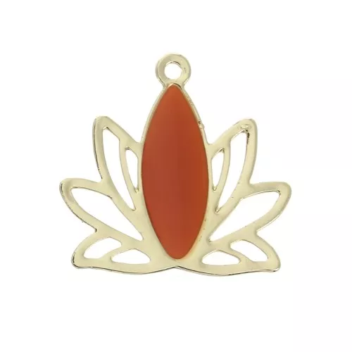 Brass water lily / lotus flower pendants 15x16 mm Gold / Terracotta x4