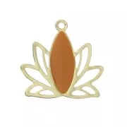 Brass water lily / lotus flower pendants 15x16 mm Gold / Mustard x4